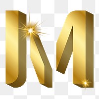 Png M letter, shiny 3D font, transparent background