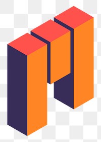 Png Orange isometric alphabet M element, transparent background