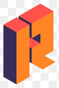 Png Orange isometric alphabet R element, transparent background