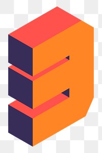 Png Orange isometric number 3 element, transparent background