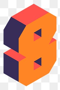 Png Orange isometric number 8 element, transparent background