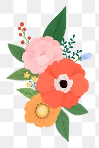 Png summer flowers hand drawn sticker, transparent background