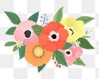 Png pretty flowers hand drawn sticker, transparent background