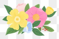 Png spring flowers hand drawn sticker, transparent background