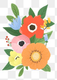 Png cute flowers hand drawn sticker, transparent background