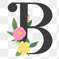 Png Elegant floral letter B element, transparent background