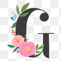 Png Elegant floral letter G element, transparent background