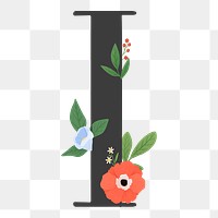 Png Elegant floral letter I element, transparent background