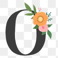 Png Elegant floral letter O element, transparent background