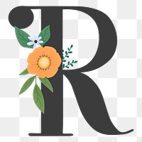 Png Elegant floral letter R element, transparent background