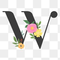 Png Elegant floral letter W element, transparent background