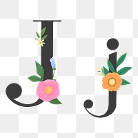 Png Elegant floral letter j element, transparent background