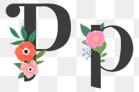 Png Elegant floral letter p element, transparent background