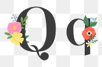 Png Elegant floral letter q element, transparent background