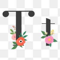 Png Elegant floral letter t element, transparent background