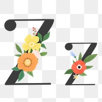 Png Elegant floral letter z element, transparent background