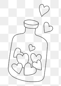 Png cute heart bottle doodle element, transparent background