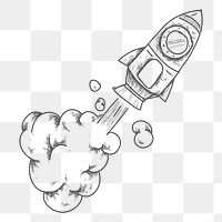 Png rocket doodle design element, transparent background