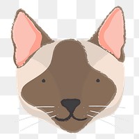 Png brown cat portrait hand drawn sticker, transparent background