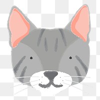 Png gray cat hand drawn sticker, transparent background