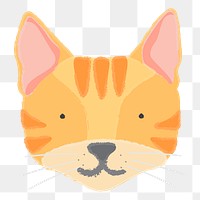 Png orange striped cat hand drawn sticker, transparent background