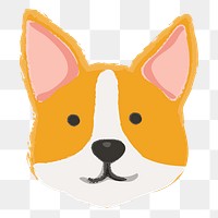 Png corgi dog portrait hand drawn sticker, transparent background