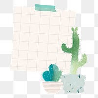 Png cute cactus notepaper element, transparent background