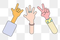 Png cute hand gestures element, transparent background