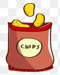 Png chips bag doodle sticker, transparent background