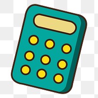 Png green calculator doodle sticker, transparent background