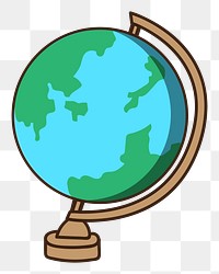 Png world globe doodle sticker, transparent background