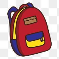 Png school backpack doodle sticker, transparent background