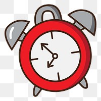 Png red table clock doodle sticker, transparent background