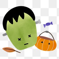 Png cute halloween frankenstein doodle sticker, transparent background