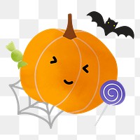 Png cute jack o'lantern pumpkin doodle sticker, transparent background