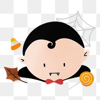 Png cute halloween vampire doodle sticker, transparent background