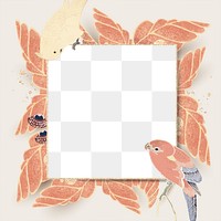 Png square botanical border frame, transparent background