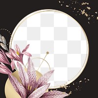 Png aesthetic round floral border frame, transparent background