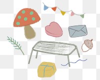 Png Cute autumn doodles element, transparent background