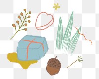 Png Cute autumn doodles element, transparent background