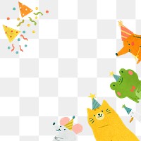 Cute animal birthday png border, transparent background