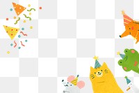 Cute animal birthday png border, transparent background