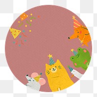 Cute animal birthday png frame, transparent background