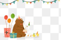 Cute animal birthday png border, transparent background