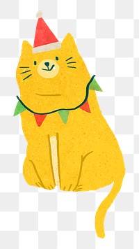 Png yellow christmas cat doodle sticker, transparent background