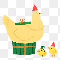 Png yellow christmas chickens doodle sticker, transparent background