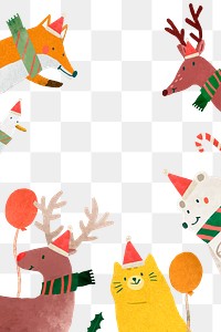 Cute animals png border, transparent background