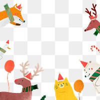 Cute animals png border, transparent background