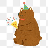 Png cute festive bear doodle sticker, transparent background