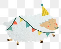 Png cute festive sheep doodle sticker, transparent background